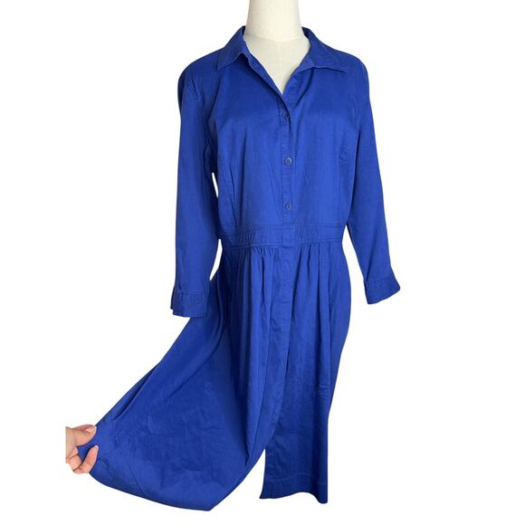 Eileen Fisher Long Sleeve Blue Dress Size Medium Linen Blend Button Down - Picture 6 of 10